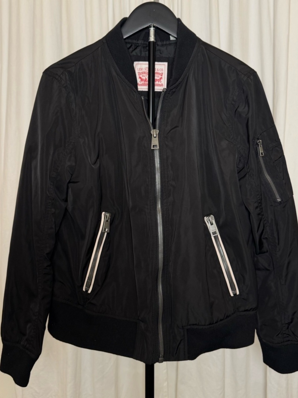 Levi's Black Men's Bomber Jacket with Silver Zippers